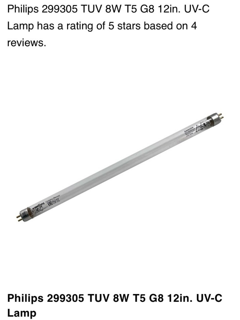 Philips UV-C TUV 8W T5 G8 Lamp - White